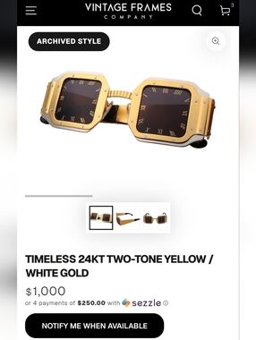 VF Timeless Collection 24KT Gold Square Sunglasses